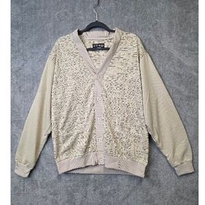 Haband Mens Cardigan Sweater Beige Textured Knit Button Up Size‎ M Grandpacoor